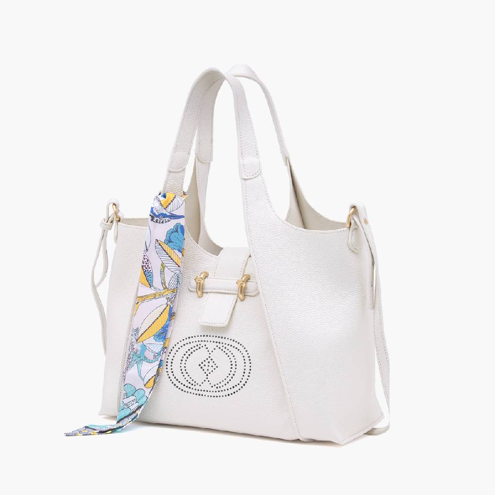 La Carrie BORSA SHOPPING DRILLED CREMA Nuovo