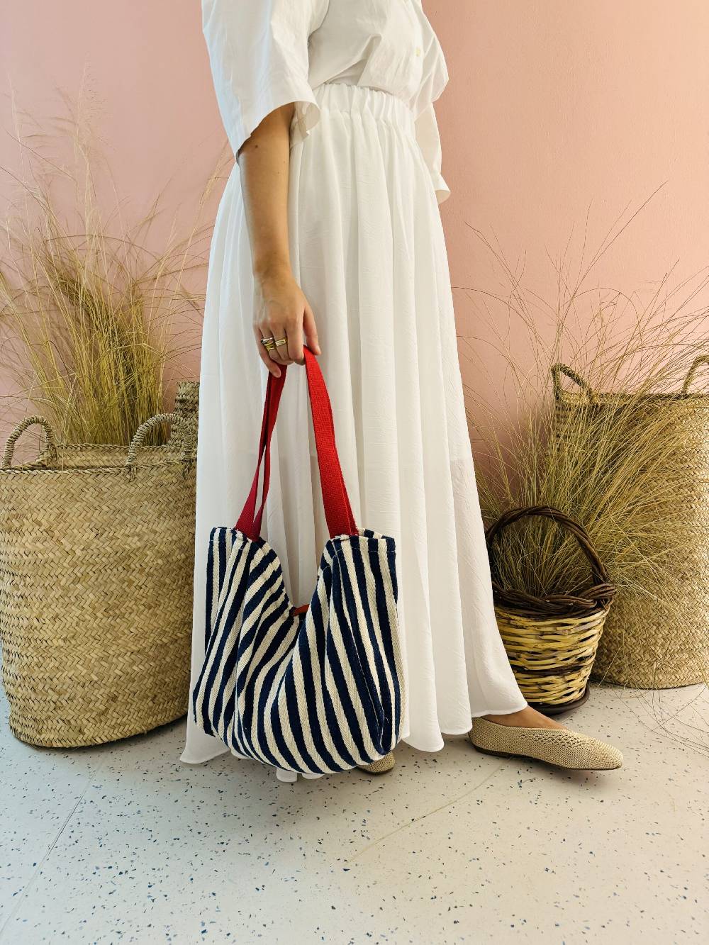 La Sellerie Portofino bag blu righe strette Pezzi Unici