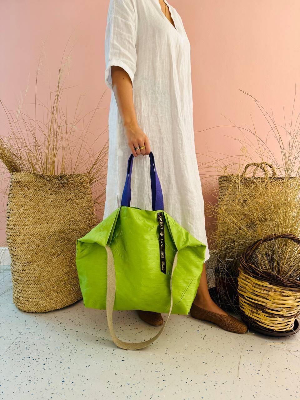 La Sellerie POP BAG Shantung verde mela Saldi Di Fabbrica