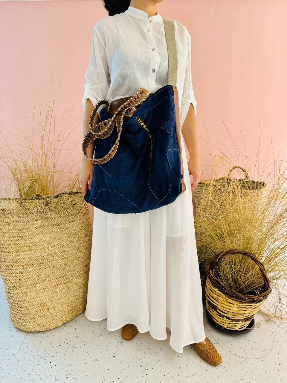 La Sellerie POP BAG suede dark blue PATCHWORK Vendite Flash