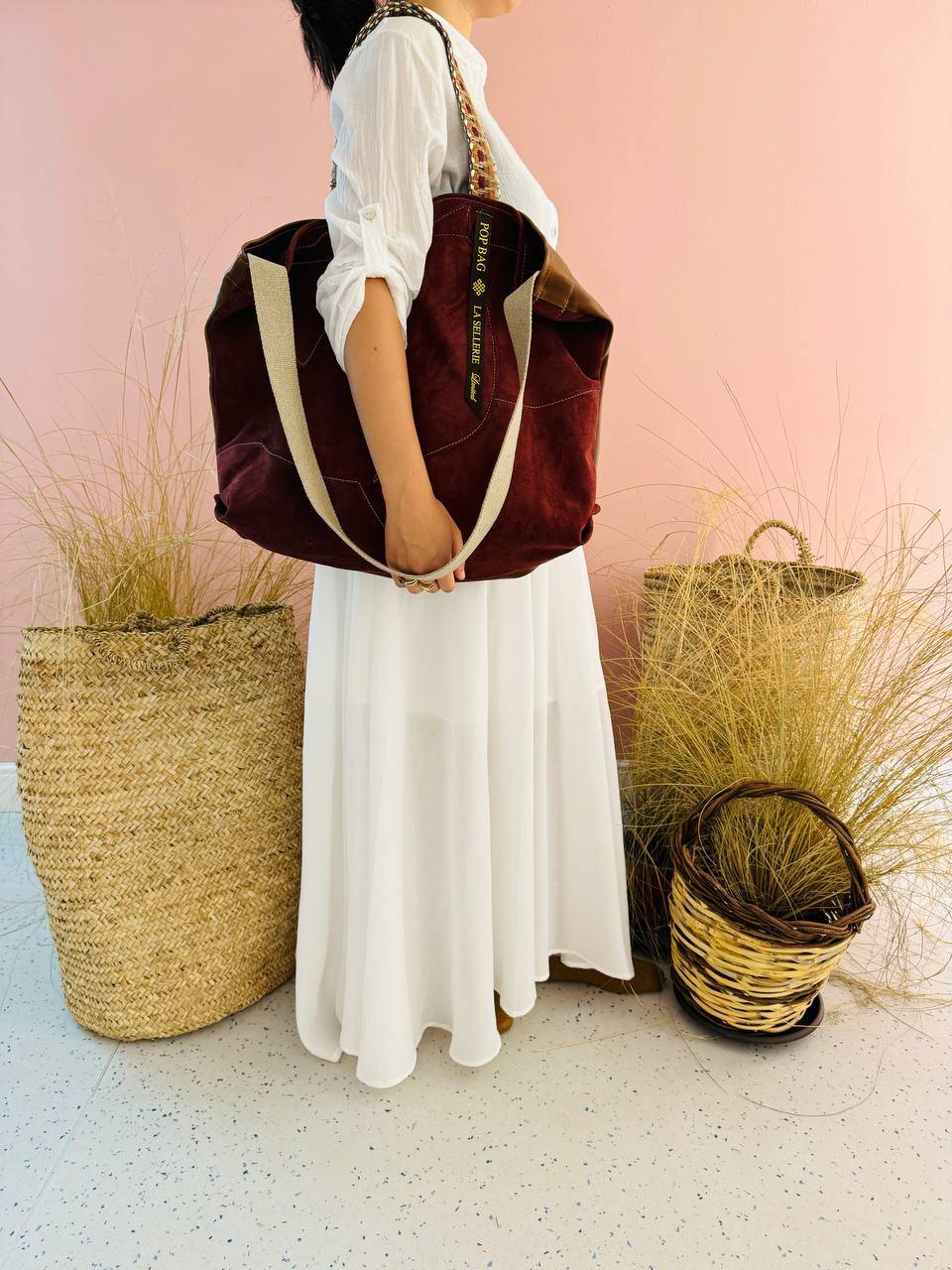 La Sellerie POP BAG suede dark red PATCHWORK In Saldo