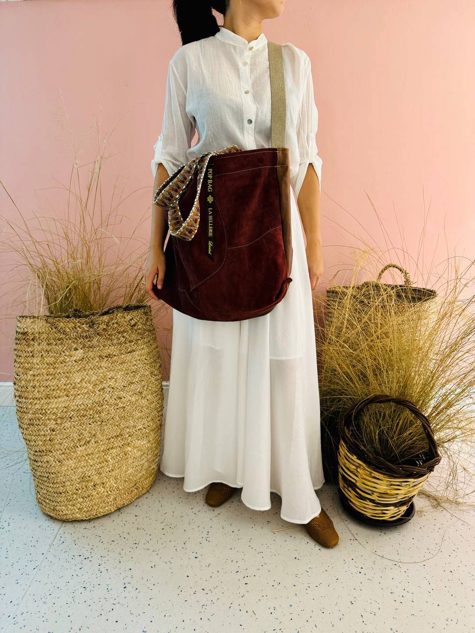 La Sellerie POP BAG suede dark red PATCHWORK In Saldo