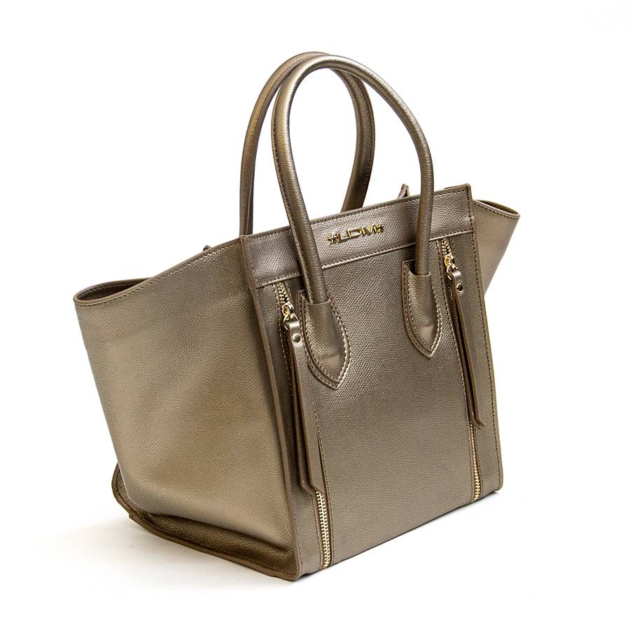 Laura Di Maggio ALIA – Borsa a trapezio in pelle saffiano bronzo Nuova