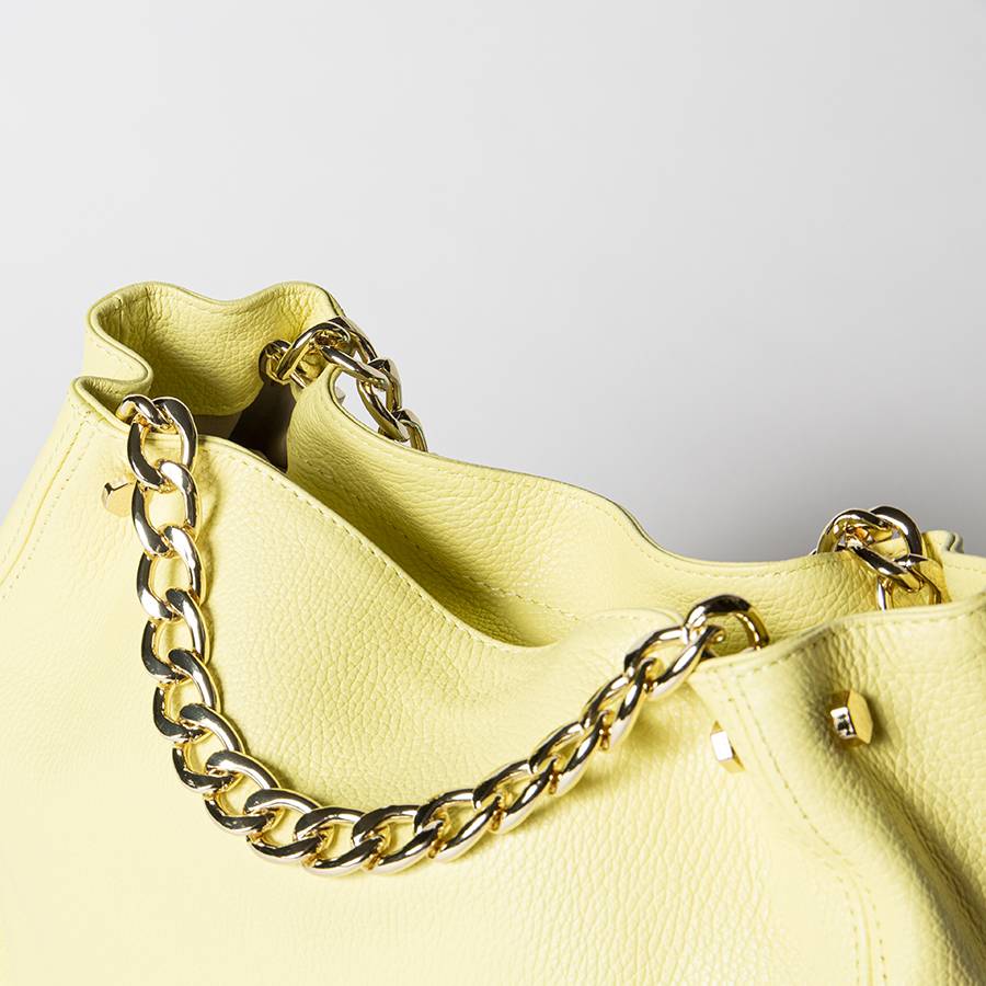 Laura Di Maggio PEACH – borsa a mano con catena in pelle limone Nuovo