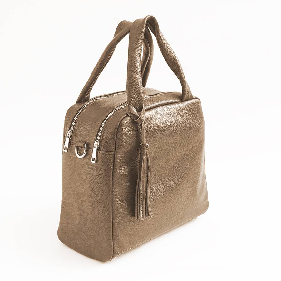 Laura Di Maggio SARA – bauletto a due zip in pelle taupe Vendita Calda