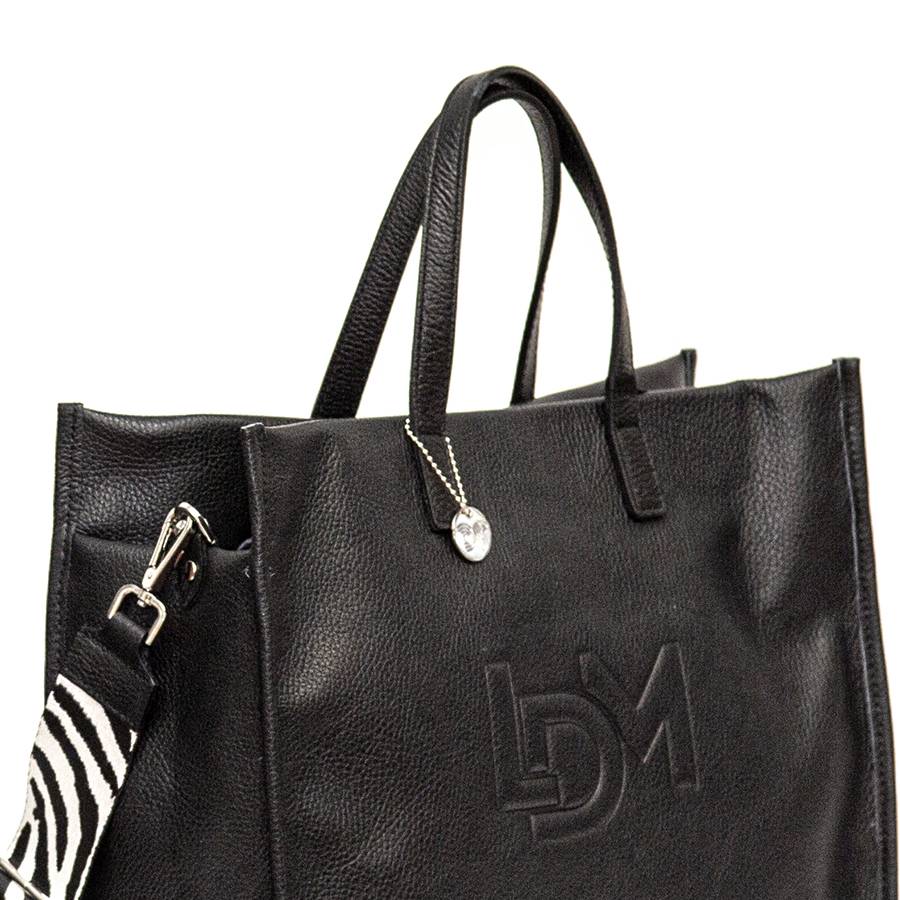 Laura Di Maggio LDM – Maxi shopping in pelle nera con tracolla nastro Pezzi Unici