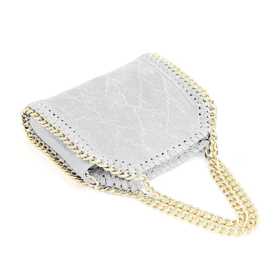 Laura Di Maggio LUMI – Borsa con catene in pelle vintage bianca Vendita Calda