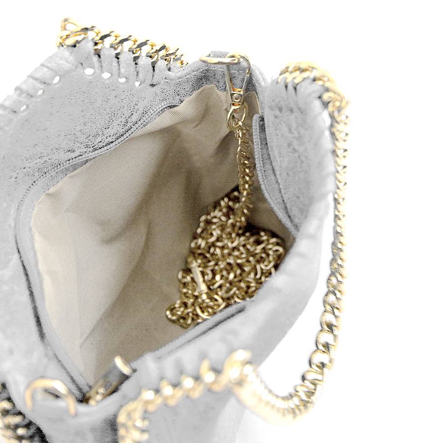 Laura Di Maggio LUMI – Borsa con catene in pelle vintage bianca Vendita Calda