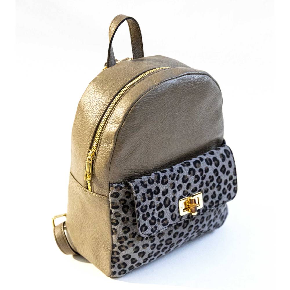 Laura Di Maggio NEMO – Zaino in pelle taupe & leopard 2025