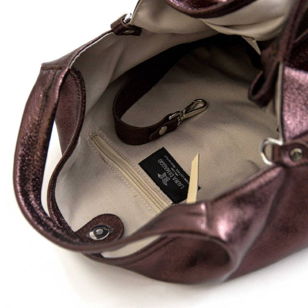 Laura Di Maggio ELSA M – Sacca in pelle laminata ebano Qualità Garantita