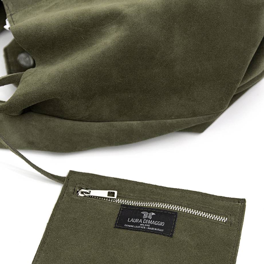 Laura Di Maggio LE SAC – sacca in pelle camoscio verde militare Consegna Veloce