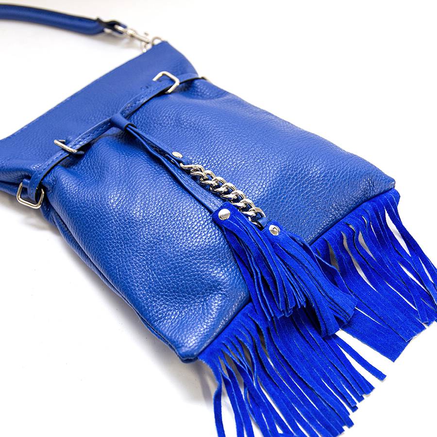 Laura Di Maggio LIMA – borsa sottile in pelle dollaro con frange blu Negozio