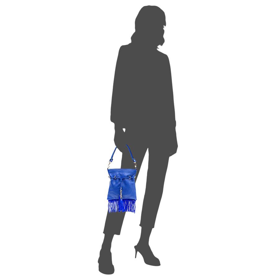 Laura Di Maggio LIMA – borsa sottile in pelle dollaro con frange blu Negozio