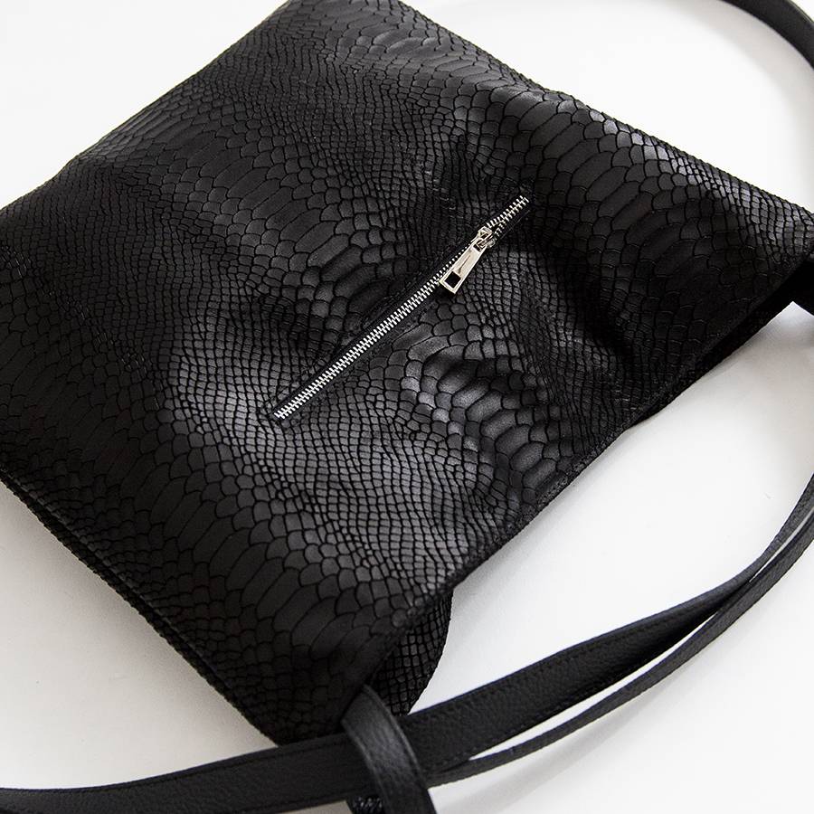 Laura Di Maggio VENICE – Zaino/borsa in pelle stampa pitone nero Nuovo