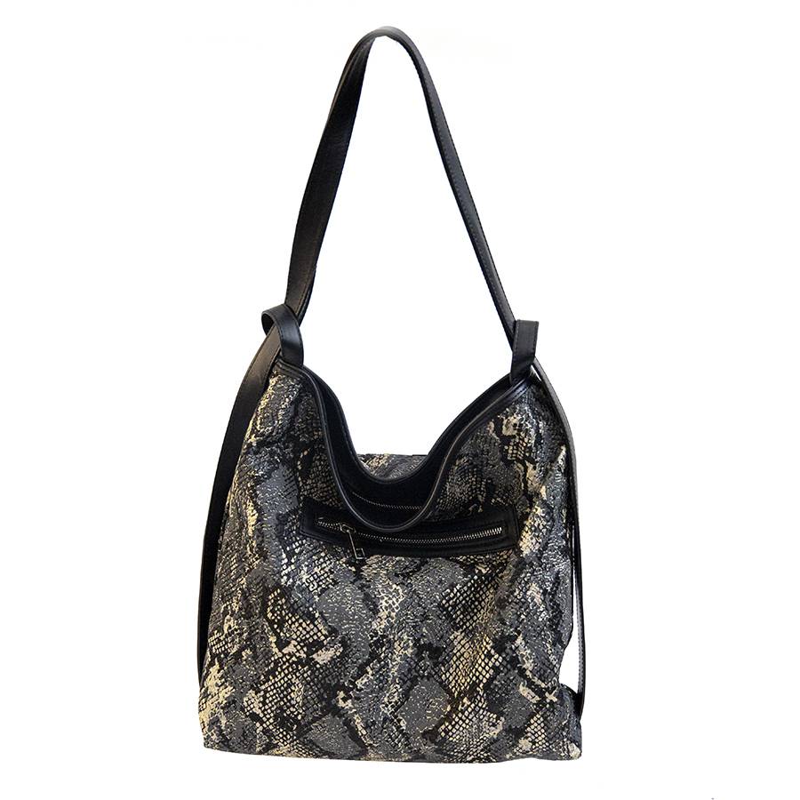 Laura Di Maggio VENICE – Zaino/borsa in pelle e tessuto pitonato Pezzi Unici