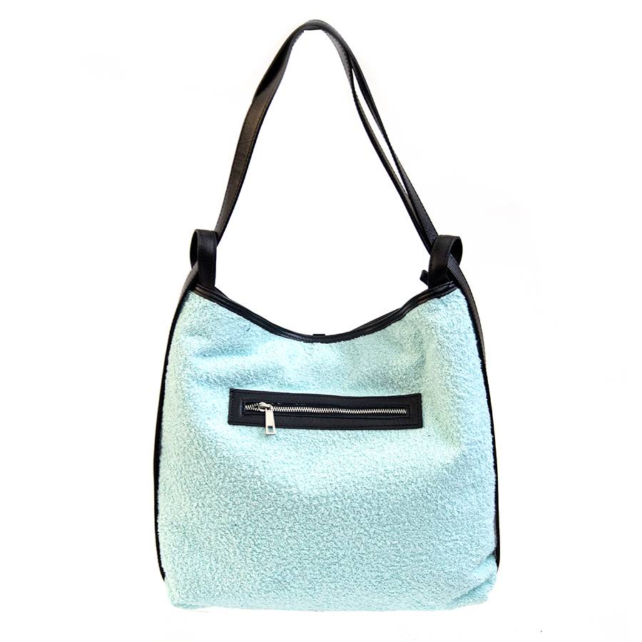 Laura Di Maggio VENICE – Zaino/borsa in pelle e tessuto azzurro Soddisfazione Garantita