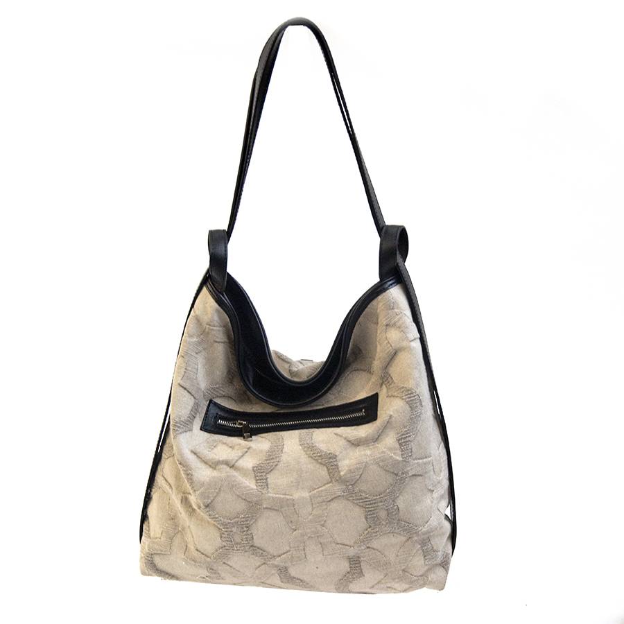 Laura Di Maggio VENICE – Zaino/borsa in pelle e tessuto beige Qualità Garantita