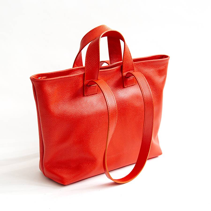 Laura Di Maggio CORA – shopping doppio manico in pelle corallo Outlet