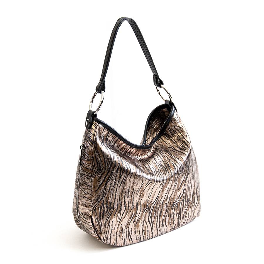 Laura Di Maggio VIVIEN – Sacca con anelli in pelle laminata bronzo Saldi