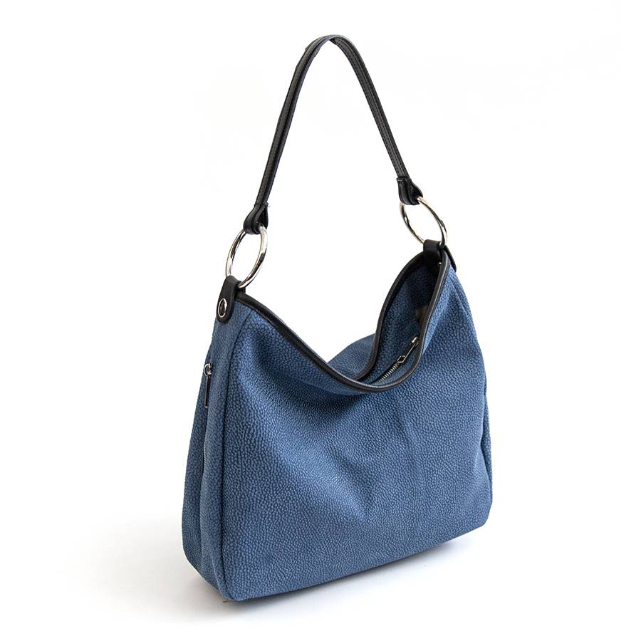 Laura Di Maggio VIVIEN – Sacca con anelli in pelle stampa tapiro blu Offerte