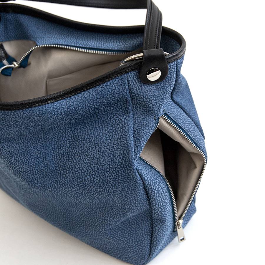 Laura Di Maggio VIVIEN – Sacca con anelli in pelle stampa tapiro blu Offerte