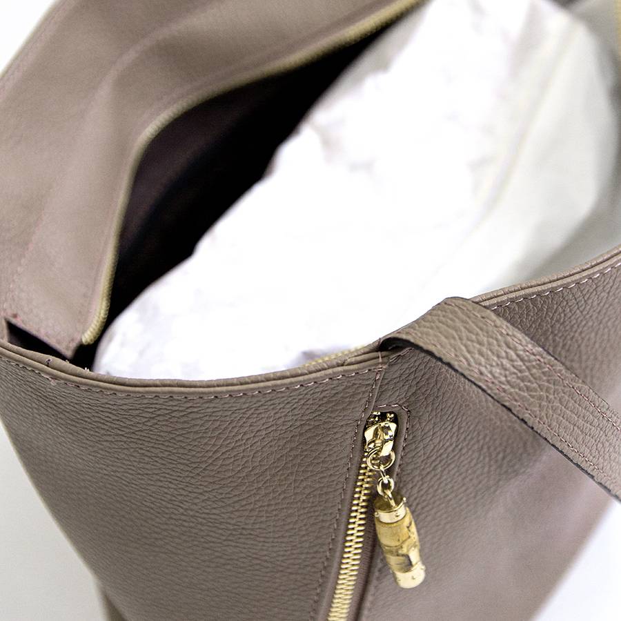 Laura Di Maggio BAMBU’ SHOPPER – Borsa in pelle taupe Negozio