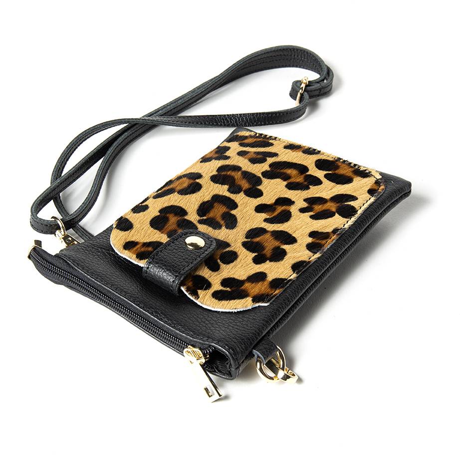 Laura Di Maggio TINY – Porta cellulare in pelle dollaro con cavallino stampa leopardata nero Italia