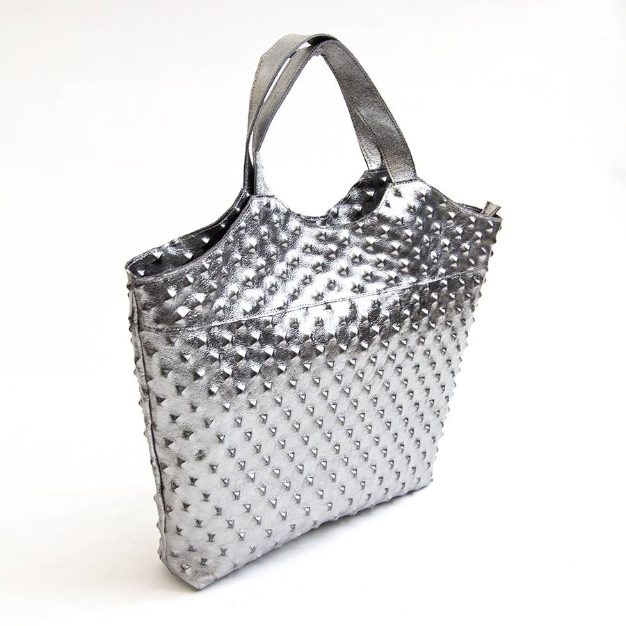 Laura Di Maggio ASTRID – Borsa in pelle laminata argento stampa chiodo Economico