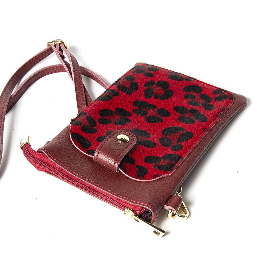 Laura Di Maggio TINY – Porta cellulare in pelle dollaro con cavallino stampa leopardata rosso Vendita Calda