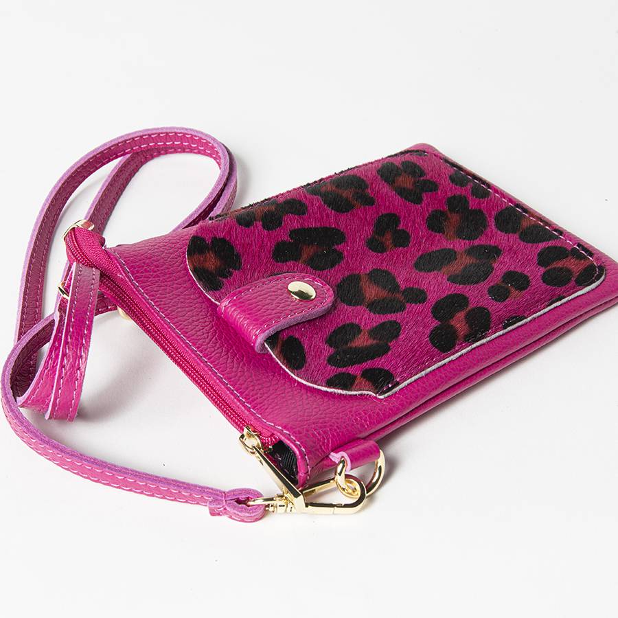 Laura Di Maggio TINY – Porta cellulare in pelle dollaro con cavallino stampa leopardata fucsia Saldi Di Fabbrica