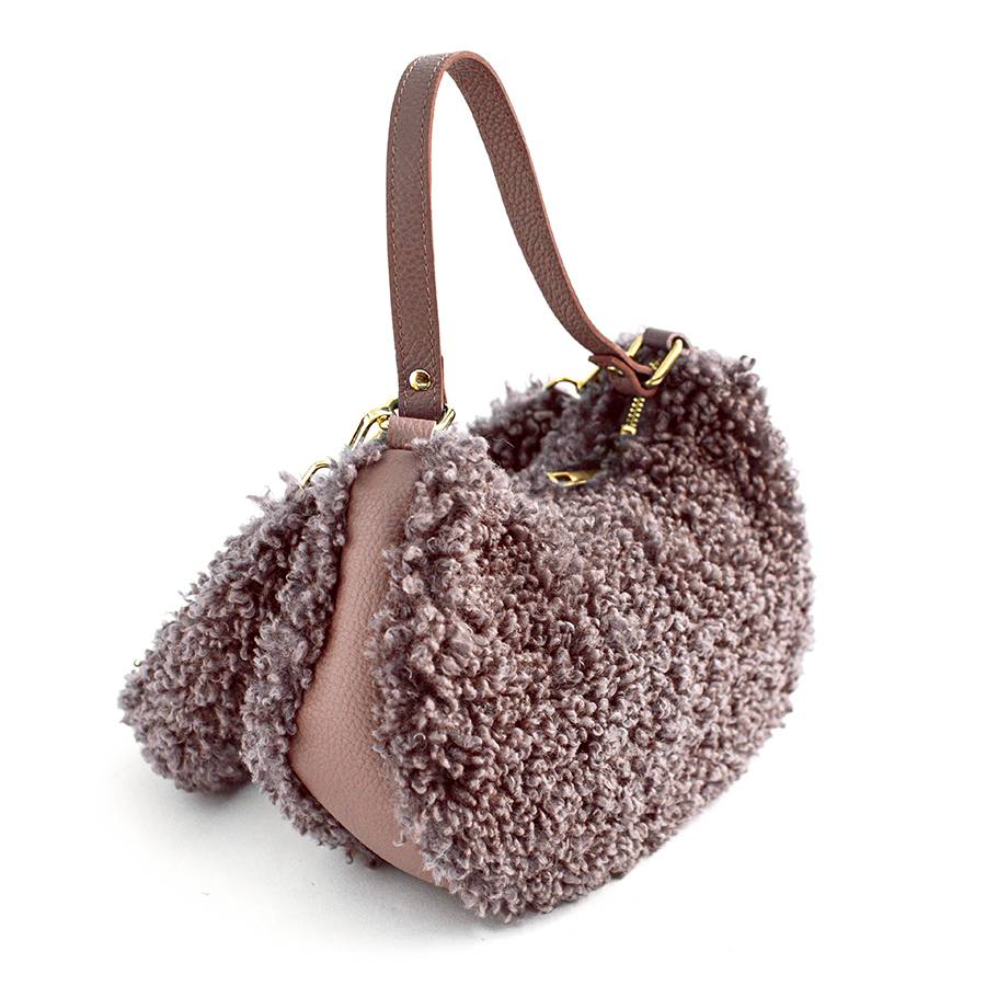 Laura Di Maggio BOUCLE’ MINI – sacca in pelle e pelliccia ecologica rosa Negozio