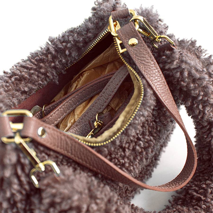 Laura Di Maggio BOUCLE’ MINI – sacca in pelle e pelliccia ecologica rosa Negozio
