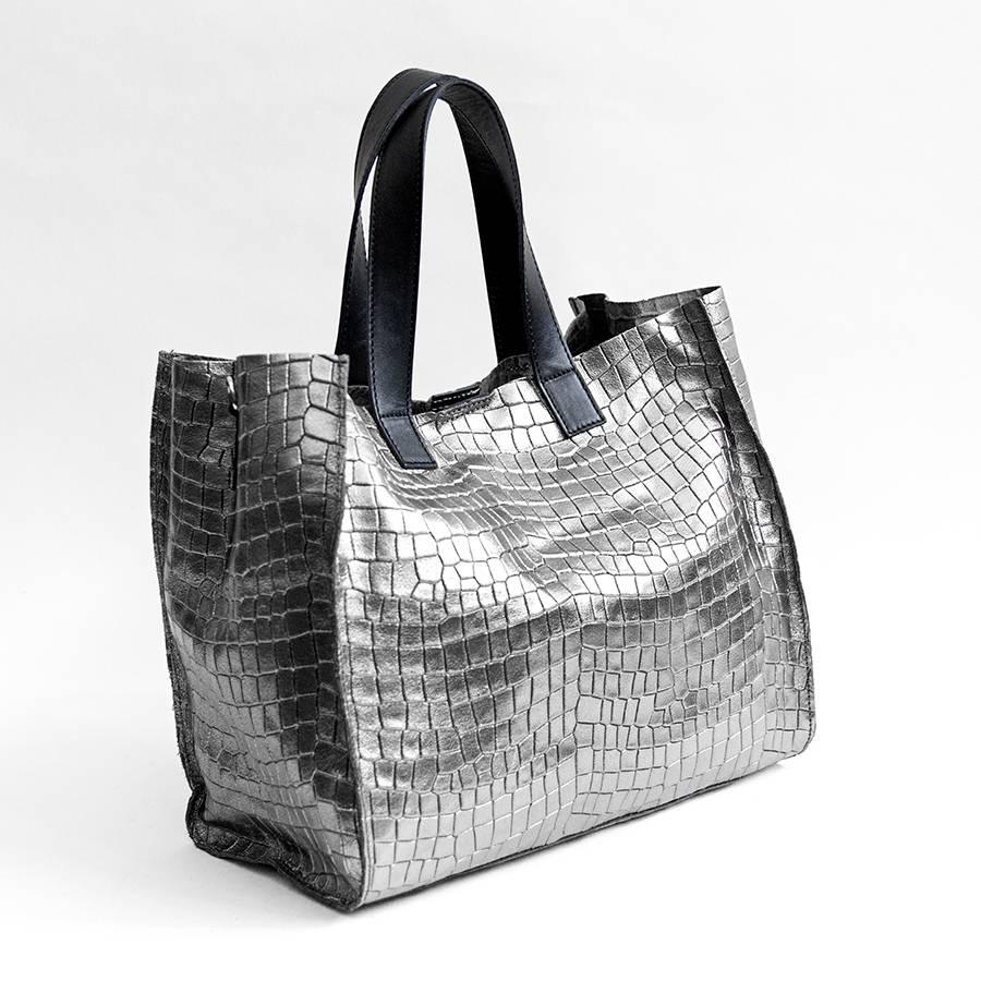 Laura Di Maggio DIAMANTE – shopping in pelle stampa cocco laminata canna fucile In Saldo