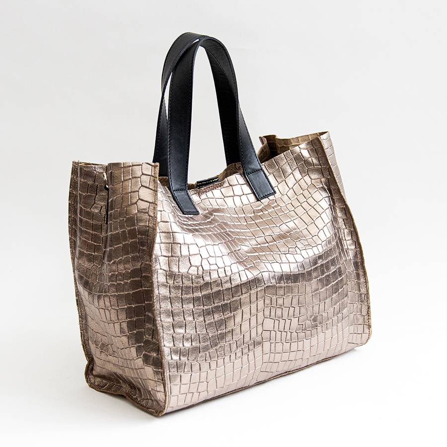 Laura Di Maggio DIAMANTE – shopping in pelle stampa cocco laminata bronzo Ultimi tre giorni