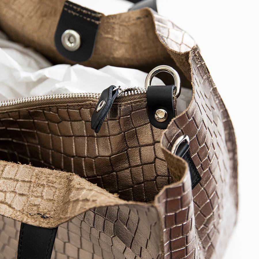 Laura Di Maggio DIAMANTE – shopping in pelle stampa cocco laminata bronzo Ultimi tre giorni