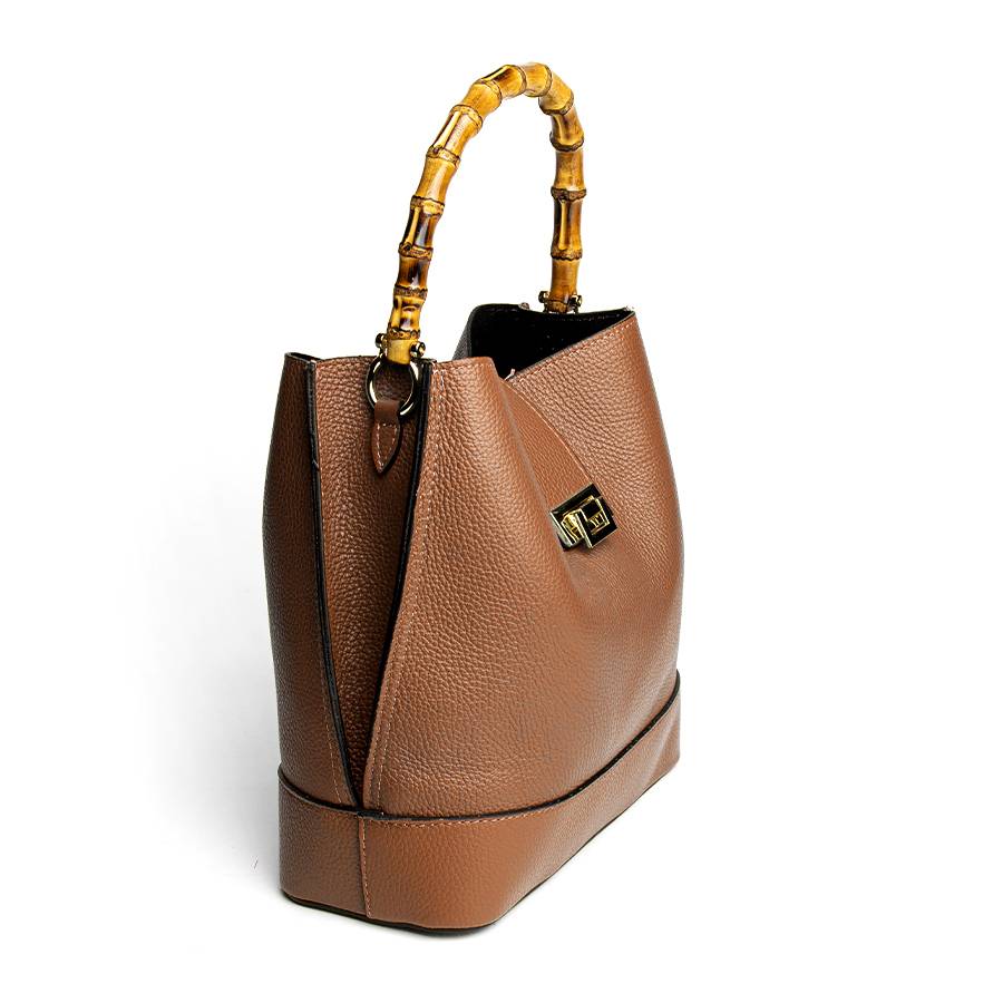 Laura Di Maggio SOHO – secchiello in pelle cuoio con manici in bamboo Economico