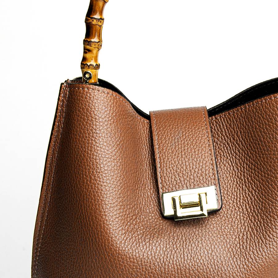 Laura Di Maggio SOHO – secchiello in pelle cuoio con manici in bamboo Economico