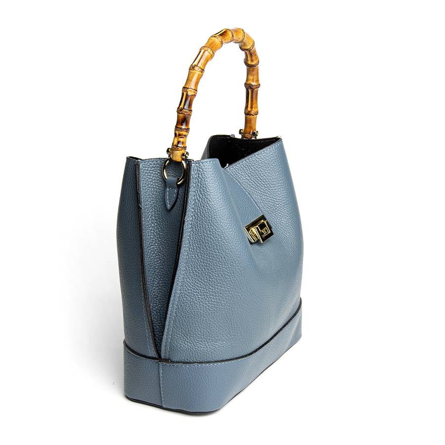Laura Di Maggio SOHO – secchiello in pelle avio con manici in bamboo Online
