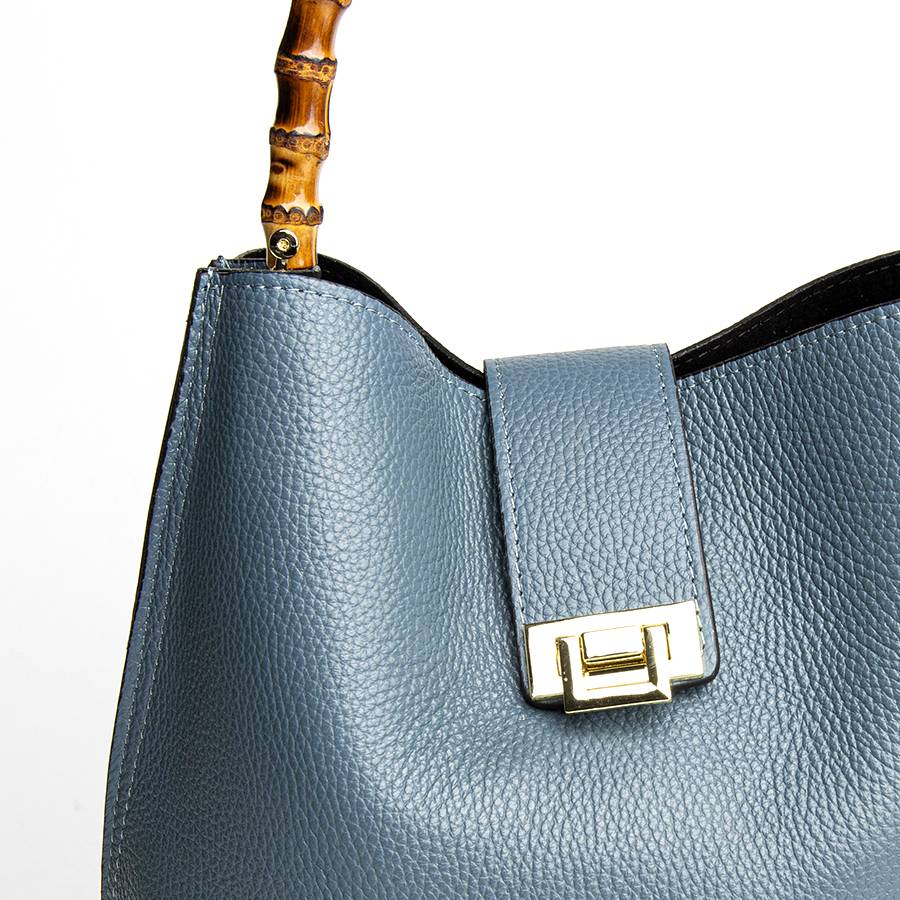 Laura Di Maggio SOHO – secchiello in pelle avio con manici in bamboo Online