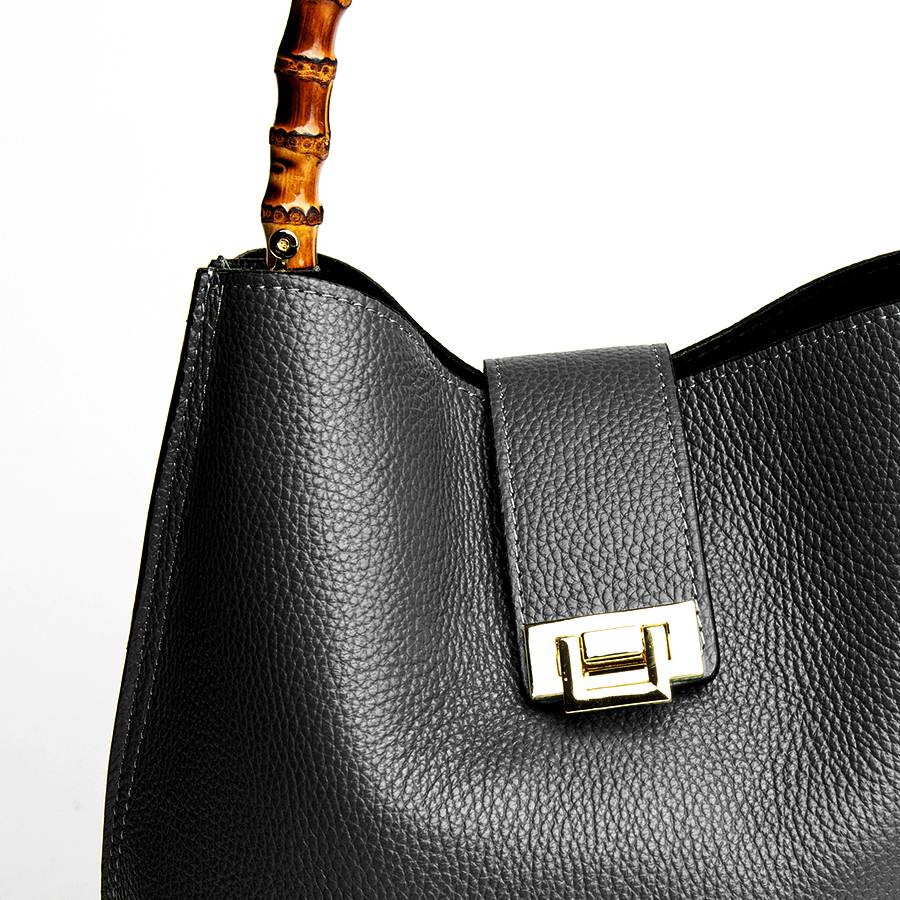 Laura Di Maggio SOHO – secchiello in pelle nero con manici in bamboo Outlet