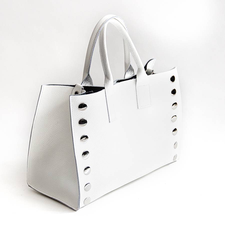 Laura Di Maggio SAM BIG – Shopping con borchie in pelle bianca Nuova