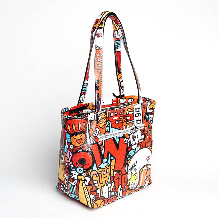 Laura Di Maggio DOODLE – shopping in pelle serigrafata rossa Nuova