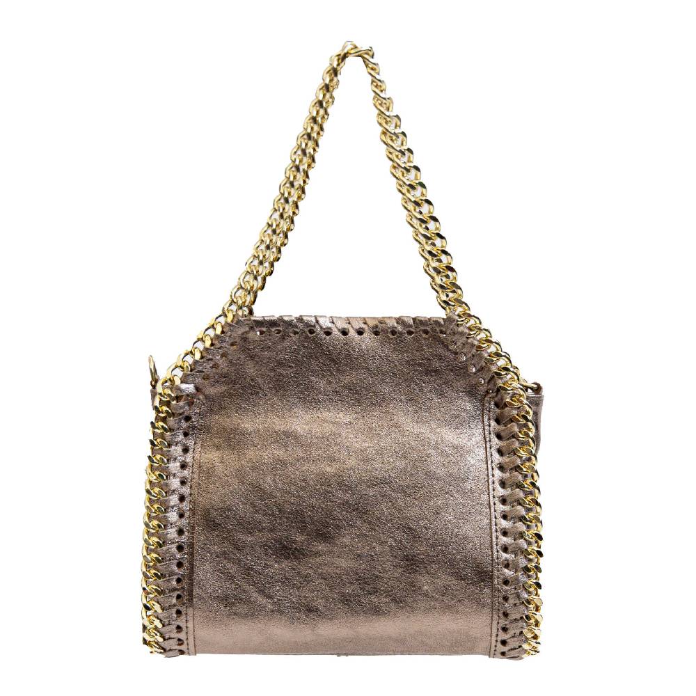 Laura Di Maggio LUMI – Borsa con catene in pelle laminata bronzo Offerta esclusiva