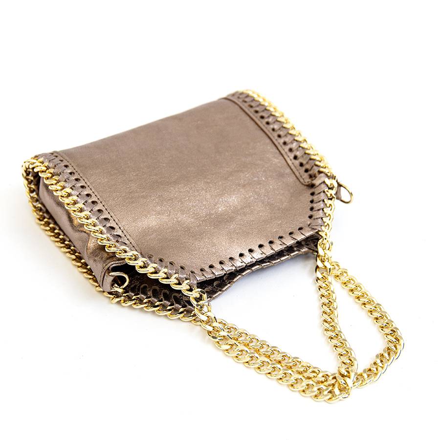 Laura Di Maggio LUMI – Borsa con catene in pelle laminata bronzo Offerta esclusiva