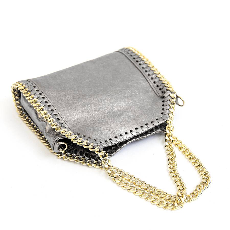 Laura Di Maggio LUMI – Borsa con catene in pelle laminata argento Cyber Monday