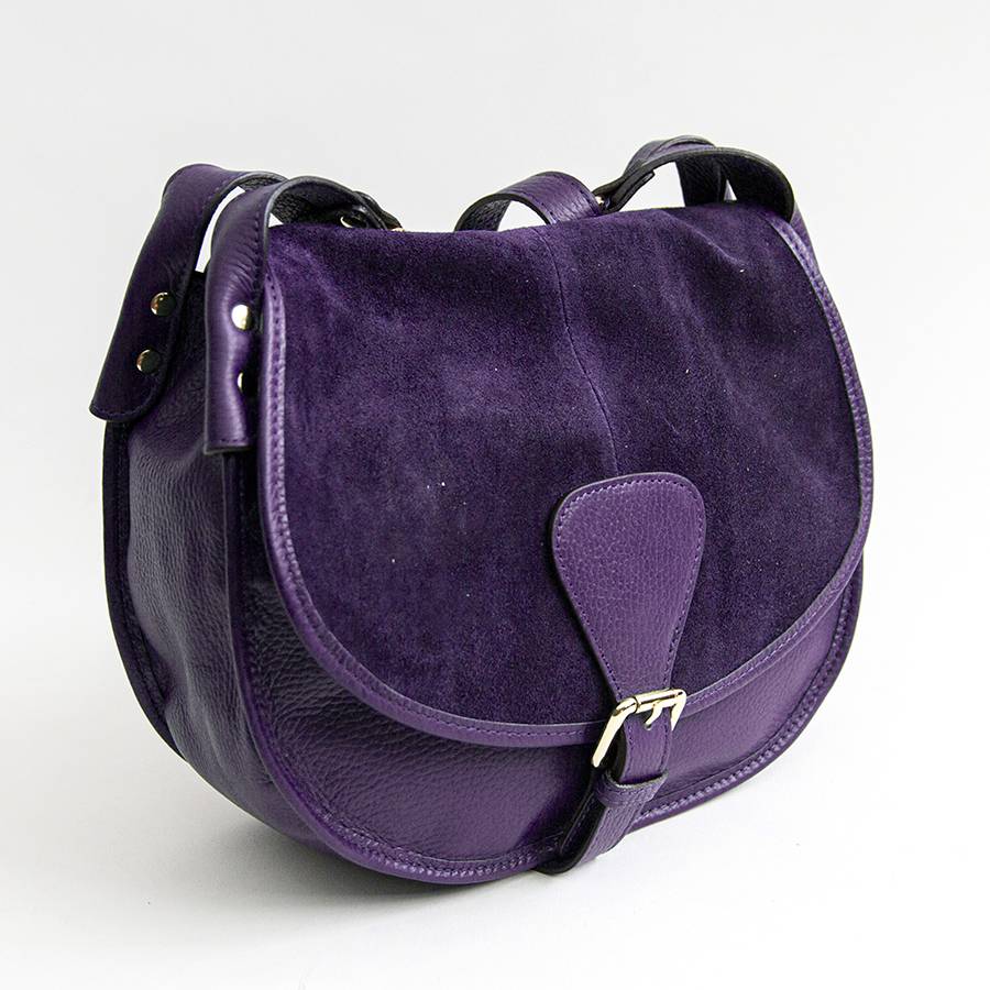Laura Di Maggio SADDLE – postina in pelle e camoscio viola Smaltimento dello stoccaggio