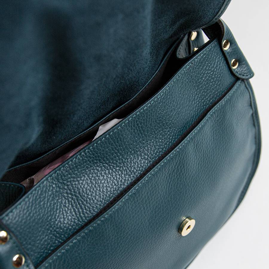 Laura Di Maggio SADDLE – postina in pelle e camoscio petrolio Vendita calda