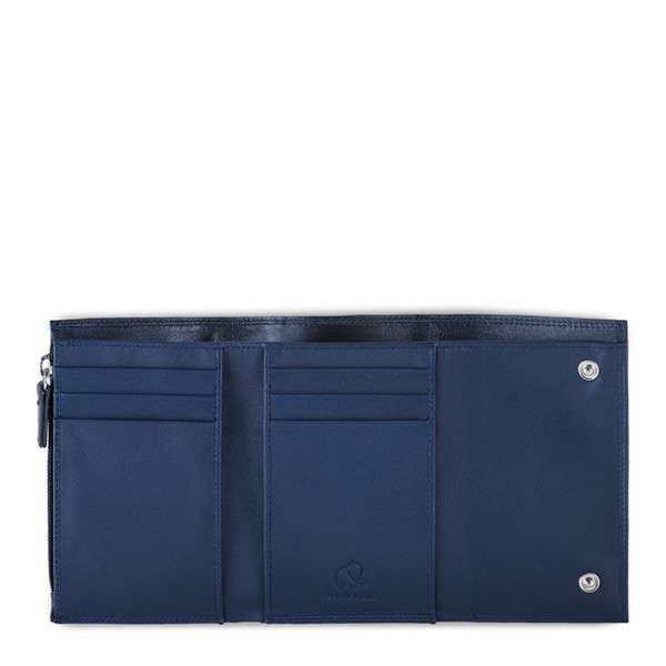 Mywalit Portafoglio da uomo Tri-fold con zip Nero-Blu Nuova