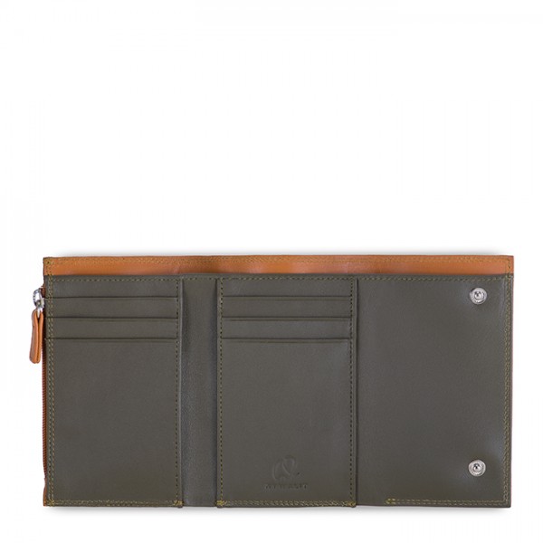 Mywalit Portafoglio da uomo Tri-fold con zip Marrone-Oliva Moda
