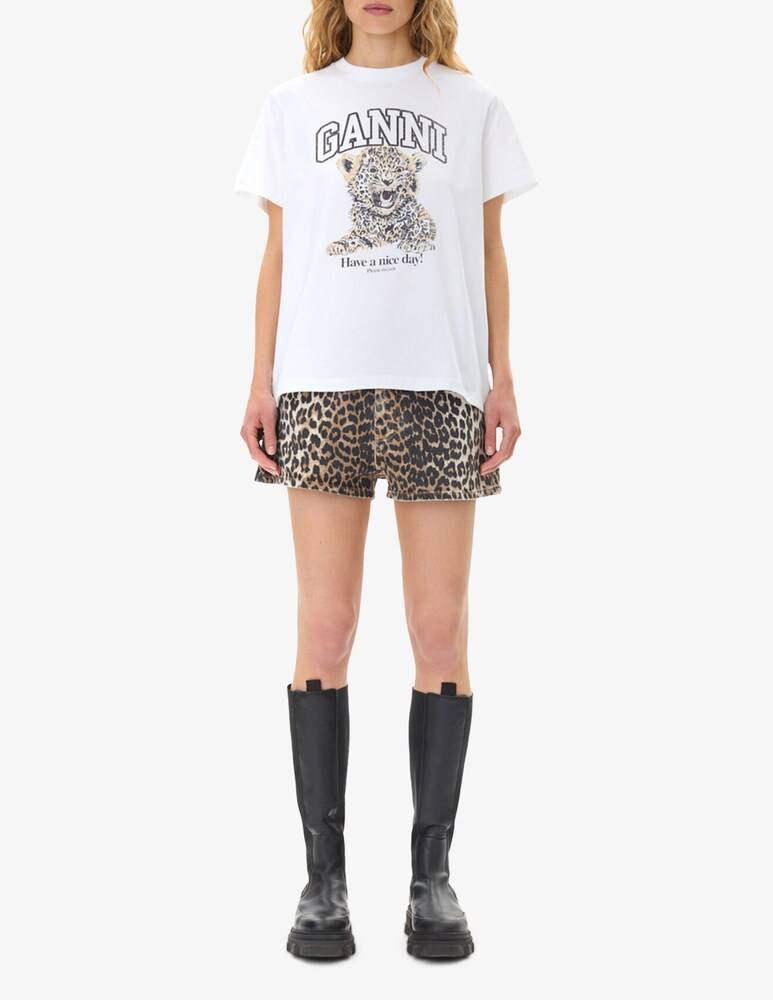 Ganni T-shirt in cotone leopardata In Saldo
